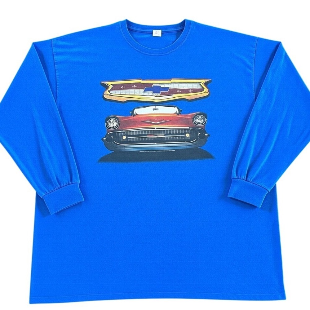 Chevrolet Graphic Tee Mens 2XL Blue Excellent 1957 Bel Air Long Sleeve Shirt
